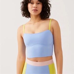 Outdoor Voices Superform Blue Cropped Sports Tank with Neon Yellow Straps